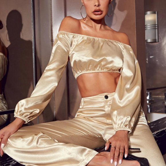 Gold Satin Two Piece Set - Picture 3 of 4